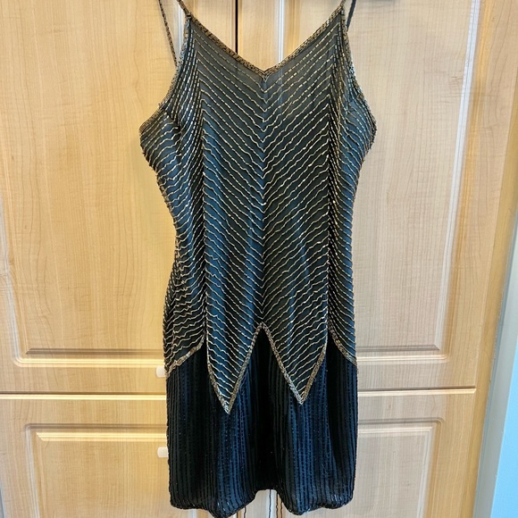 VINTAGE Pure Silk Spaghetti Strap Beaded Mini Dress - Picture 5 of 11